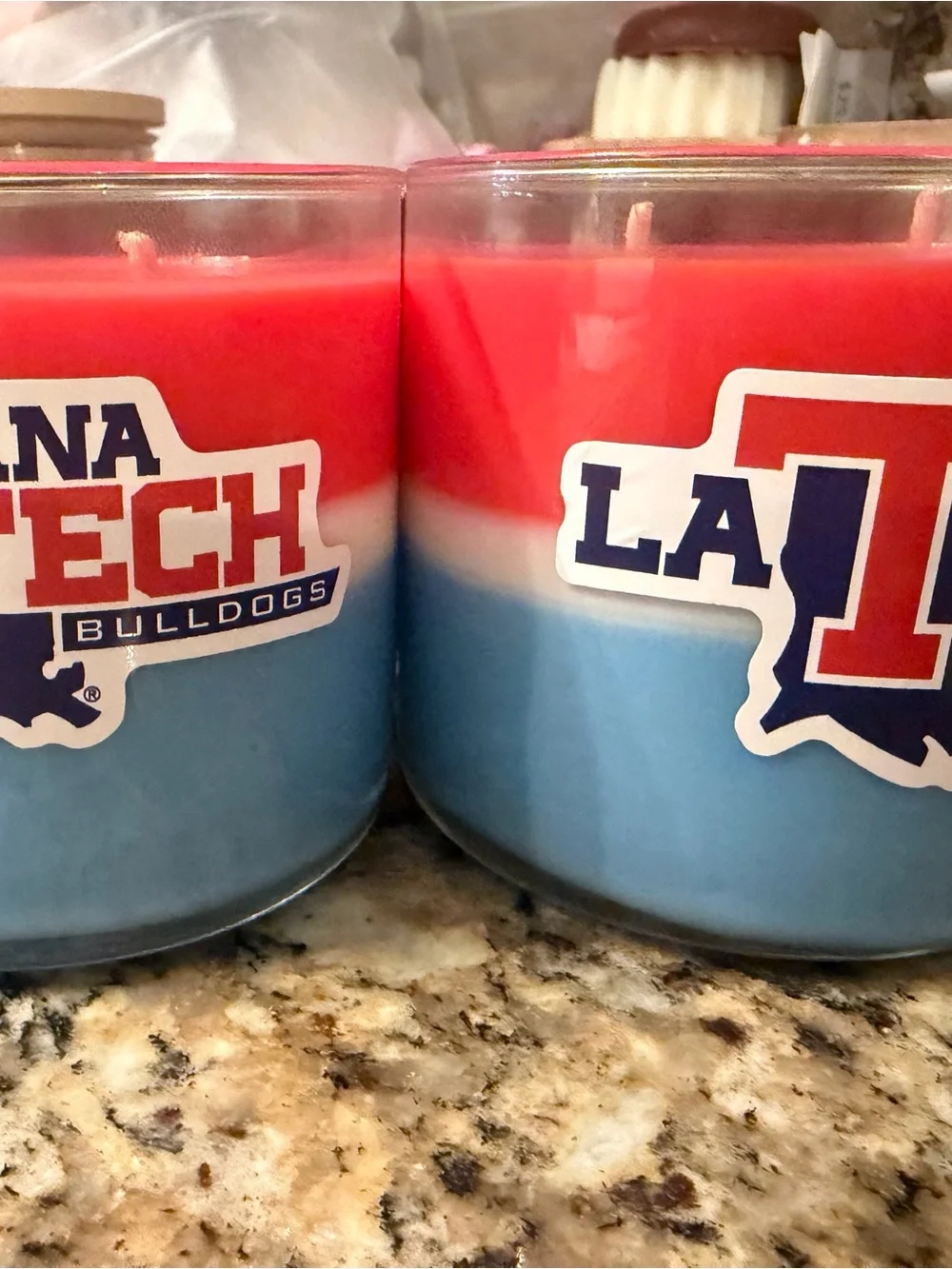 Bulldogs Red White & Blue Layered Candle